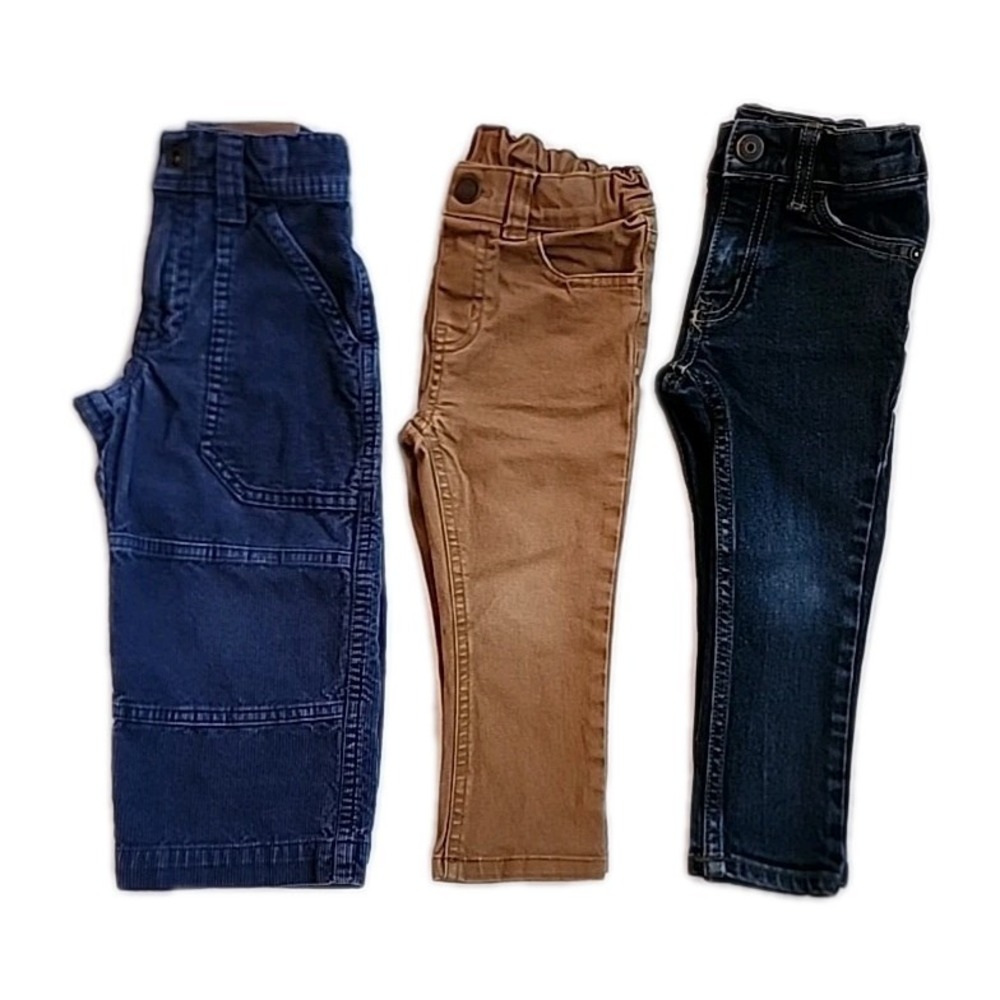 Kids Lot of 3 Pants Jeans Corduroy Canvas Blue Brown Basics Toddler Boy 2T